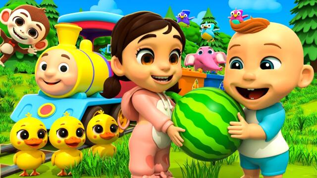 Colorful Fruits Train Nursery Rhymes with Animal Friends | LuLu Melon Toddler Songs