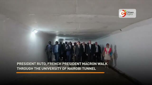 President Ruto, French President Macron walk through the University of Nairobi Tunnel