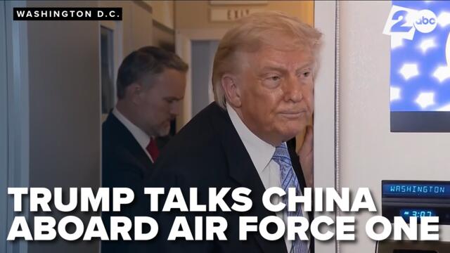 President Trump takes questions from White House Press Corps while flying home from China Summit