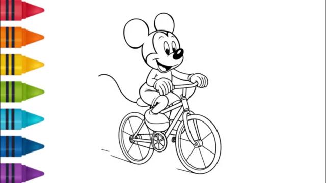 Mickey Mouse Riding a Bicycle 🚲 Drawing, Painting & Coloring For Kids and Toddlers_Child Art