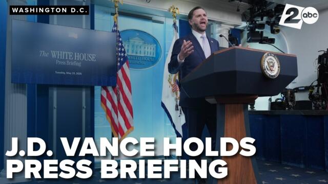 Vice President J.D. Vance holds a press briefing at the White House on Tuesday