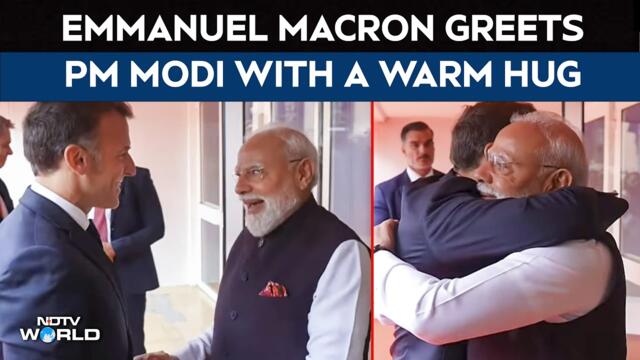 PM Modi In France | French President Emmanuel Macron Greets PM Modi With A Warm Hug