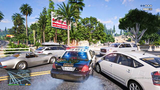 GTA 5 - Real Life Los Angeles Traffic Mod v2.5.1 & QuantV Graphics Mod / 1h Stability Test Gameplay
