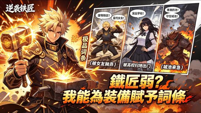【FULL】《鐵匠弱？我能為裝備賦予詞條》蟬聯三屆格鬥冠軍本該前途璀璨，卻覺醒墊底鐵匠職業遭女友背叛、名校驅逐，幸得神級鍛造系統，鑄造品神兵打臉仇敵，逆襲成傳奇鍛造大師。