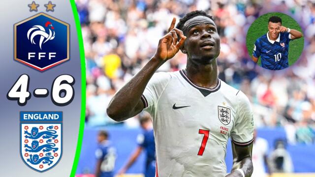 France 4-6 England - All Goals & Atmosphere | Saka Hat-Trick & Mbappe Double