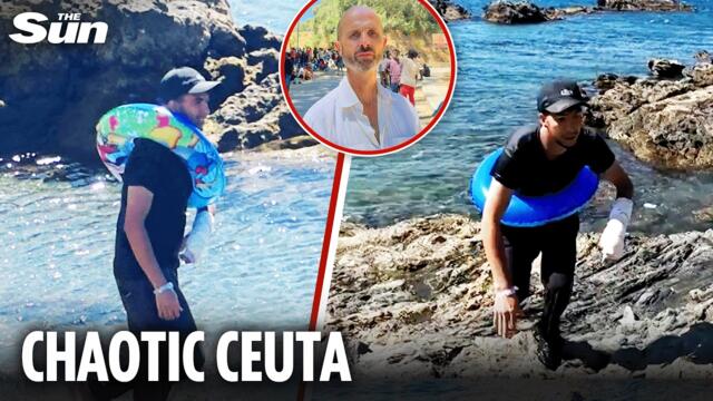 Migrant in rubber rings swims in Ceuta before running away from police as Spain crisis grows