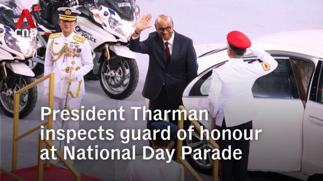 NDP 2026: Singapore President Tharman Shanmugaratnam arrives, inspects guard of honour