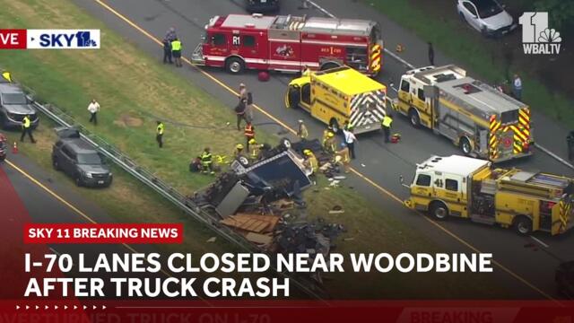 I-70 lanes closed near Woodbine after truck crash