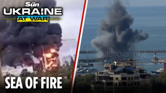 Ukrainian drones torch Sochi oil depot & blast Russian ship