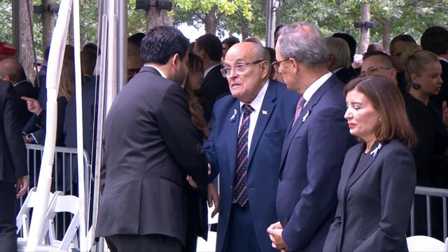 Mamdani, Giuliani shake hands at Sept. 11 ceremony