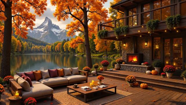 Autumn Jazz by the Lake 🍂 Relaxing Jazz Music & Cozy Fireplace Ambience for Reading, Study & Work