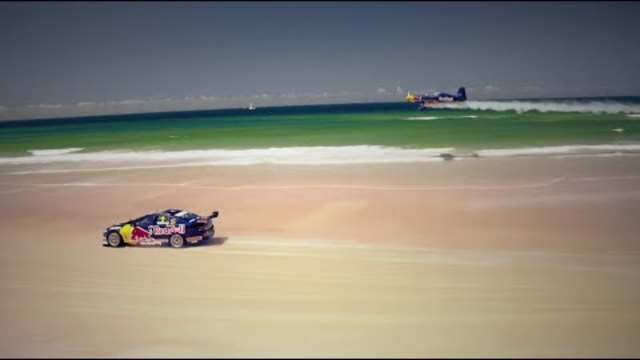 V8 Supercar vs. Airplane race on an Australian beach