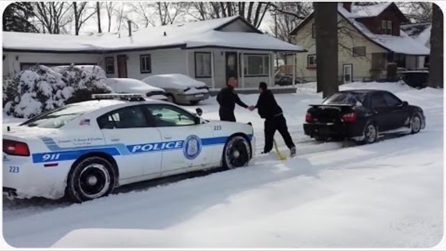 Subaru To The Rescue | Police Car Towed Out of Snow