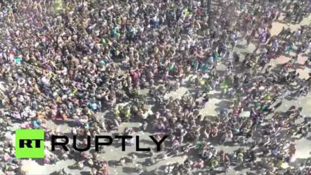 Celebrating Holi: Drone footage of revelers at the Festival of Colors in Moscow