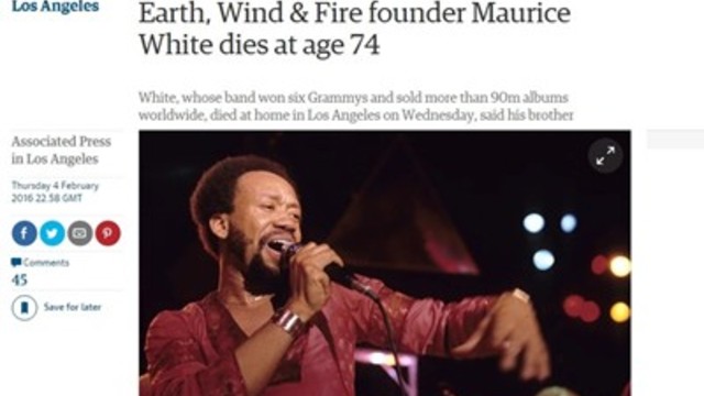 Почина Морис Уайт основател на Earth, wind and fire продала 90 милиона албума в цял свят