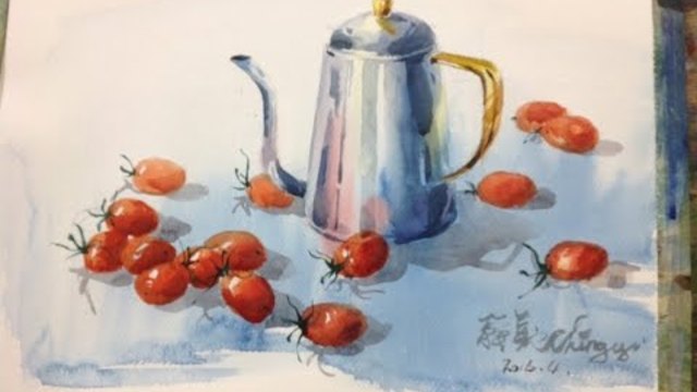 Рисуване на натюрморт с метална кана /акварел/ част 3/3