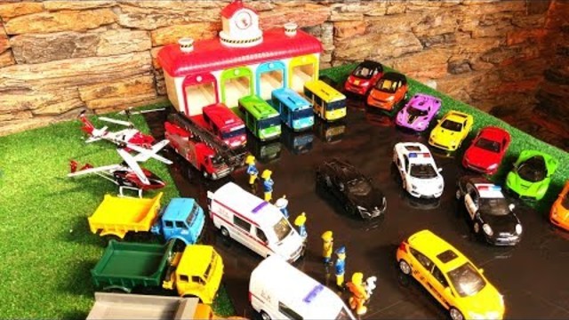 Tayo Bus falls into the water - Fire Truck Ambulance Police Car - Learning Kids