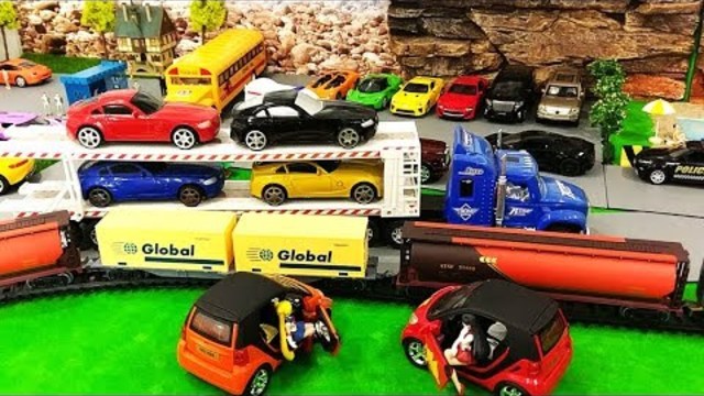 Car Cartoon for Kids | Car Transporter Toy Street Vehicles | Trains for Children Cartoon Toys