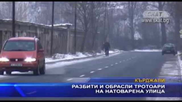 Разбити и обрасли тротоари на натоварена улица