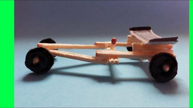 How to Make Amazing Rubber Band Powered F1 Racing Car from Matches   Matchbox Car by Devlin Fox